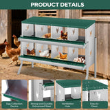Garvee Robust Roll Away Metal Chicken Nesting Box – 8 Compartments, Stainless Steel, Perch, Secure Lid, Ventilated, 4 Dummy Eggs, 10 Damp-Proof Mats, Wall-Mount or Free Standing – Dark Green, 8-compartment bracketed model - Dark Green