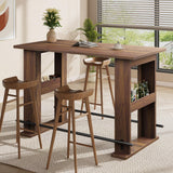 Garvee 63-Inch Bar Table, Wooden Home Coffee Bar Unit with Storage, Farmhouse Counter Height Pub Table with Metal Footrest for Home Kitchen, Dining Room, Bistro, Living Room, Walnut