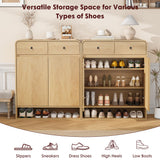 Garvee Slim Shoe Storage Cabinet – 31.5" Wide, 2 Doors, 2 Drawers, Adjustable Shelves, Freestanding, Rounded Corners, Anti-Tip, Large Capacity, Entryway Organizer – Natural Wood Color - Natural Wood Color