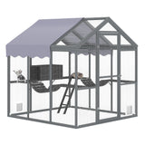 Garvee Extra Large Outdoor Catio Enclosure - Walk-In Cat Run with Platforms, Channels & Side Door, UV-Proof All-Weather Cover, for Multiple Cats - Gray - 3 Sections - Gray