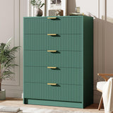 Garvee Modern Fluted 5-Drawer Dresser – 43.3" Tall Chest with Gold Metal Handles – Versatile Storage Organizer for Bedroom, Living Room, Entryway – Forest Green