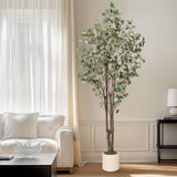 Garvee Lifelike Artificial Eucalyptus Tree for Home Decor – Tall Faux Silk Floor Plant in White Planter – Realistic Green Decorative Indoor Fake Tree – Perfect for Living Room, Office – 7FT - 7Ft