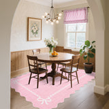 Garvee Machine Washable Scalloped Bow Area Rug - Low-Pile Soft, Non-Slip Rubber Backing, Mark-Resistant, Non-Shedding, Collapsible - Pink - 6x9 ft (183x274 cm) - USA - Bow Border|Pink