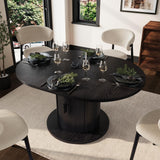 Garvee Space-Saving Extendable Oval Dining Table with Storage - Retractable Roller Shutter Door, Durable MDF, Seats 4-6 - Black Wood Grain - Color: Black Wood Grain