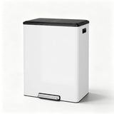 Garvee Dual Compartment Kitchen Trash Can & Recycling Bin, 10.5 Gallon (20L+20L) - Stainless Steel - Soft-Close Lid, Step Pedal, 2 Removable Buckets, Odor & Fingerprint Resistant - Color: White