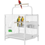Garvee Portable Travel Bird Cage Carrier for Small Parrots - Wrought Iron, Compact Design - Slide-Out Tray, Food Bowl & Perch - Easy-Clean Bird Cage for Trips - Color: White - White