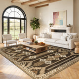 Garvee 9' × 12' Wavy Linear Area Rug, Soft Washable Low-Pile Polyester Carpet for Living Room, Bedroom and Dining Room, Brown