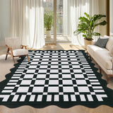 Garvee 8' x 10' Scalloped Checkerboard Geometric Area Rug, Machine Washable Non-Slip Low-Pile Soft Rug for Living Room, Bedroom & Dining Room, Black