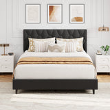 Garvee Full Bed with Adjustable Upholstered Headboard, Noise-Free & Robust Wooden Slats, Soft Fabric Frame, Pale Pink, Platform Frame, Urban Bedroom