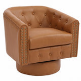 Garvee Swivel Barrel Accent Chair 360° PU Leather Armchair with Rivets, Modern Round Comfy Lounge Seat for Living Room Bedroom (Brown, 1-Pack)