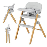 Garvee Baby High Chair for Babies Toddlers, Foldable Portable Highchair, Toddler Feeding Seat, Easy Clean Waterproof Cushion, Removable Tray, Adjustable Footrest, Light Gray Wood Grain Legs