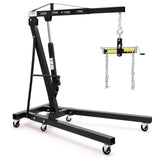 Garvee 2 Ton Folding Hydraulic Engine Hoist - Heavy Duty Cherry Picker Crane - 4400 lbs Capacity, Adjustable Boom, 6 Swivel Wheels, Hydraulic Pump, Load Leveler for Garage, Workshop, Warehouse - Black with Load Leveler-equipment