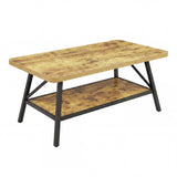Garvee Industrial 39" Rectangular Coffee Table, 2-Tier Center Table with Storage Shelf, Wood-Look Top & Metal Frame, Easy Assembly - Black Tube + Vintage Color Board