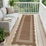 Garvee 2' x 6' Washable Scalloped Minimalist Geometric Rug—Suitable for Indoor and Outdoor Use, Perfect for Entryways, Hallways, and Bedrooms, Brown