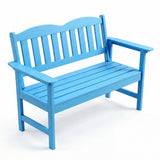 Garvee Outdoor Garden Bench, 47 in Light Blue 2-Person Patio Seating with 800 lb Capacity, All-Weather Slatted Seat, 96 Degree Curved Backrest, Wide Armrests and Stainless Steel Hardware, for Porch Backyard Balcony Deck - Light Blue