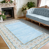 Garvee Bordered Light Blue 4x6 Washable Modern Geometric Rug - Soft, Non-Slip, Ultra-Thin, Stain-Resistant Fabric - Machine Washable, Durable - Living Room, Bedroom, Playroom