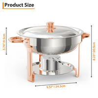 Garvee 5QT Round Chafing Dish Buffet Set (4 Pack) - Stainless Steel Food Warmers with Lid Holder, Spoon, and Tweezers, Rose Gold Finish, Ideal for Parties, Weddings, Events, and Banquets