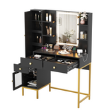 Garvee Lighted Makeup Vanity Desk with 3-Color Dimmable Mirror, Charging Station, Glass LED Cabinet, Black - Black
