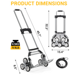 Garvee Stair Climbing Hand Truck Cart, Foldable, Heavy Duty, 180 LBS Load Capacity, 6 Rubber Wheels, Elastic Ropes, Warehouse Moving, Shopping, Aluminum, Adjustable Handle - Gray+Black  6 Rubber Wheels