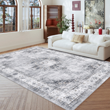 Garvee Extra Large Area Rug 10x13 Washable Living Room Rug Ultra Soft Thin Non-Slip Backing Vintage Floor Cover Foldable Stain Resistant Retro Carpet for Bedroom Dining Room, Grey