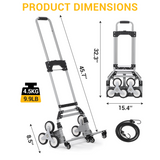 Garvee Stair Climbing Hand Truck Cart, Foldable, Heavy Duty, 180 LBS Capacity, Aluminum, 4 Universal Wheels, Elastic Ropes, Warehouse Moving, Shopping - Black 10 Rubber Wheels