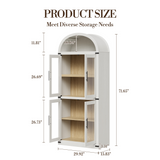 Garvee 71" Tall Arched Cabinet with Doors, 5-Tier Modern Farmhouse Bookshelf Storage, White for Living Room and Bedroom - White