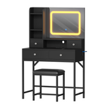 Garvee Tri-Color LED Makeup Vanity Desk with Mirror & Lights - USB Charging Station - 4 Drawers, 6 Storage Shelves - Cushioned Stool - Bedroom Dressing Table, Black