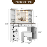 Garvee Makeup Vanity and Stool with Lights, Charging Station, 6 Drawers, White, Bedroom Dressing Table
