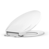Garvee White Elongated Toilet Seat Slow Close Plastic Toilet Cover for Easy Clean and Stain-Resistant, Fits 18.54-19.05in Length, 14.2in Width - White