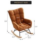 Garvee Nursery Rocking Chair Brown Upholstered Armchair for Living Room and Bedroom, High Backrest, 35.41" L x 25.61" W x 35.81" H - Brown
