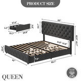 Garvee Queen Bed Frame with Adjustable Headboard, Linen Upholstered, 4 Drawers Storage, Modern Grey Queen Size Platform Bed Frame